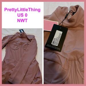 Mauve High Neck Corset Detail Wrap Skirt BODYCON dress with Shoulder Pads